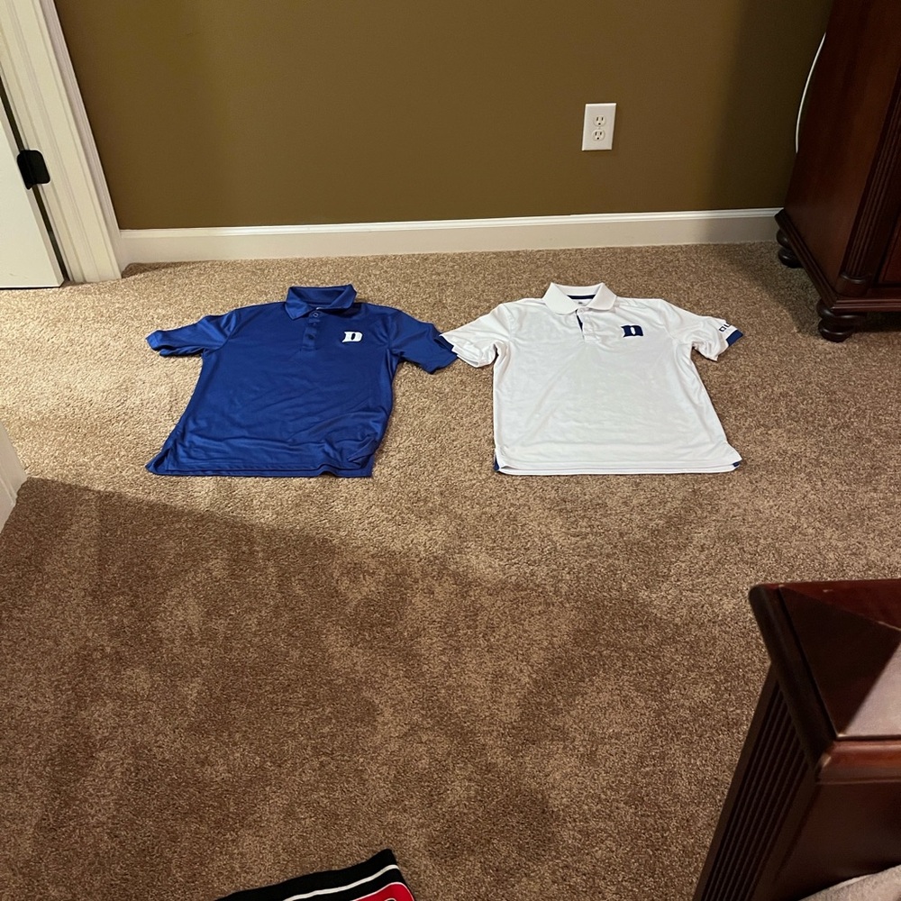 Mens Small 2 Blue and White Duke University Polo Shirts